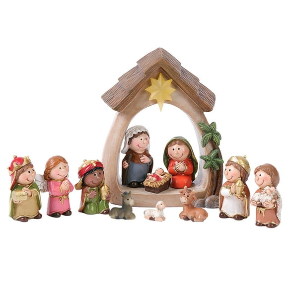JVBTVB Christmas LED Nativity Scene Decoration  Resin Manger Set with Warm White LED Lights, Indoor Holiday Ornament for Home, Tabletop