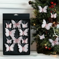 JVBTVB Christmas Tree Butterflies Ornaments Clip-On, Glitter Hollow Butterfly Decorations for Xmas Holiday, 10-Pack Festive Decor