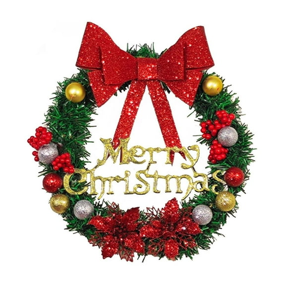 JVBTVB Christmas Wreath with Bow and Bells 12 Inch for Front Door Window Indoor Outdoor Decor Holiday Party Gift