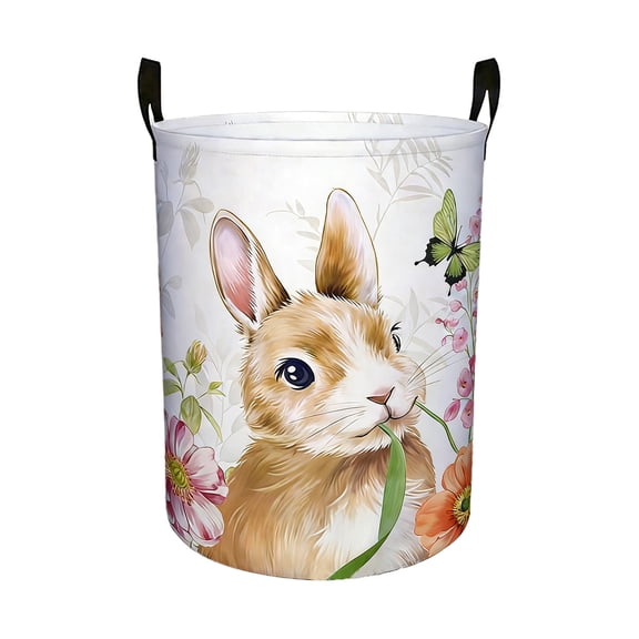 JVBTVB Easter Basket, Large Foldable Storage Hamper with Handles, Linen Fabric Collapsible Laundry Basket for Home Decor, Toy Organization, Easter Gift Ideas & Holiday Decorations, Multicolor