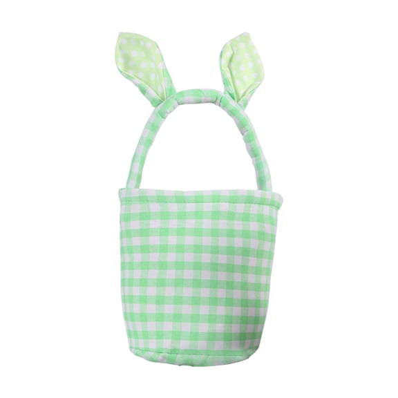 JVBTVB Easter Basket with Bunny Ears, Plaid Fabric Easter Gift Basket for Candy & Eggs Storage, Cute Home Party Decorations