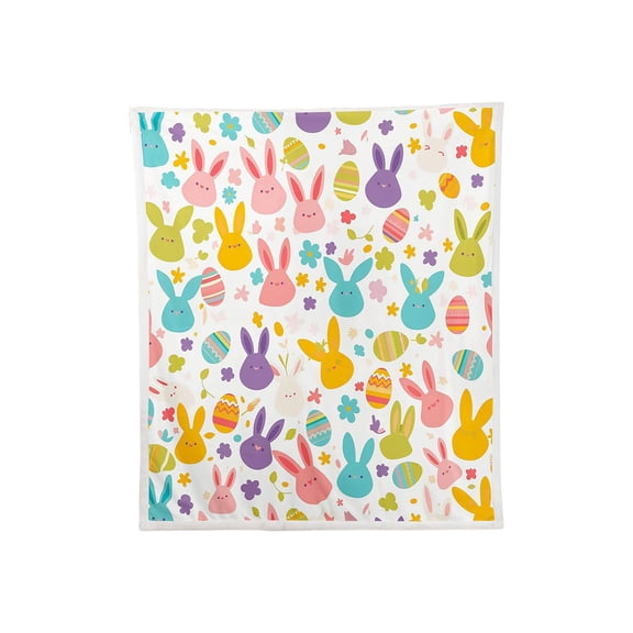 JVBTVB Easter Blanket, Flannel Throw with Classic Easter Egg & Bunny Pattern, Soft Polyester Blanket for Sofa Bed Easter Basket Stuffers Gift