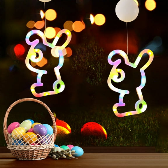 JVBTVB Easter Bunny LED Light with Suction Cup – 17-Inch Indoor Window Hanging Decoration for Home Party, Easy Install, Multicolor Glow