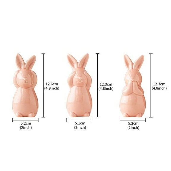 JVBTVB Easter Ceramic Bunny Figurines 3Pcs Set - See No Evil Hear No Evil Speak No Evil White Rabbits, Tabletop Spring Decorations, Home Accents & Cute Gifts