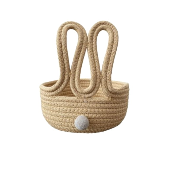 JVBTVB Easter Decorations Gift Basket, Cute Rabbit Ear Storage Bin with Pom-Pom, Cotton Rope Organizer for Candy, Cosmetics, Keys, Easter Party Favors & Home Decoration