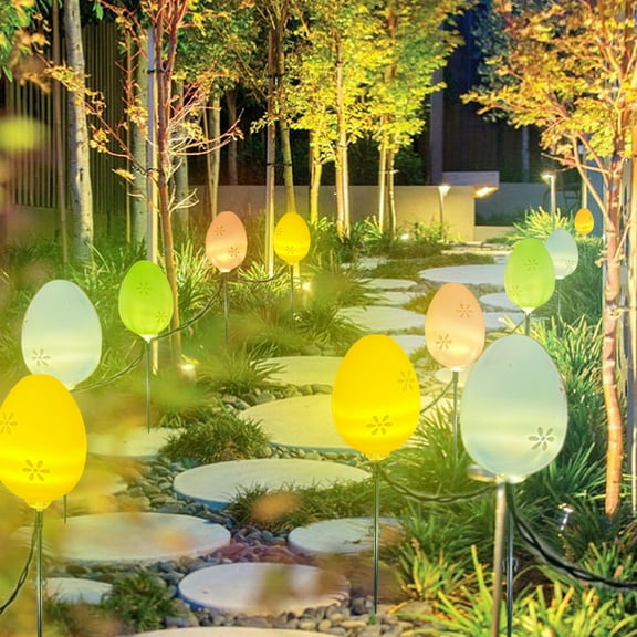 JVBTVB Easter Egg String Lights Outdoor, 150cm/300cm Warm White LED Ground Stake Lights with Remote Control, IP65 Waterproof Battery Operated