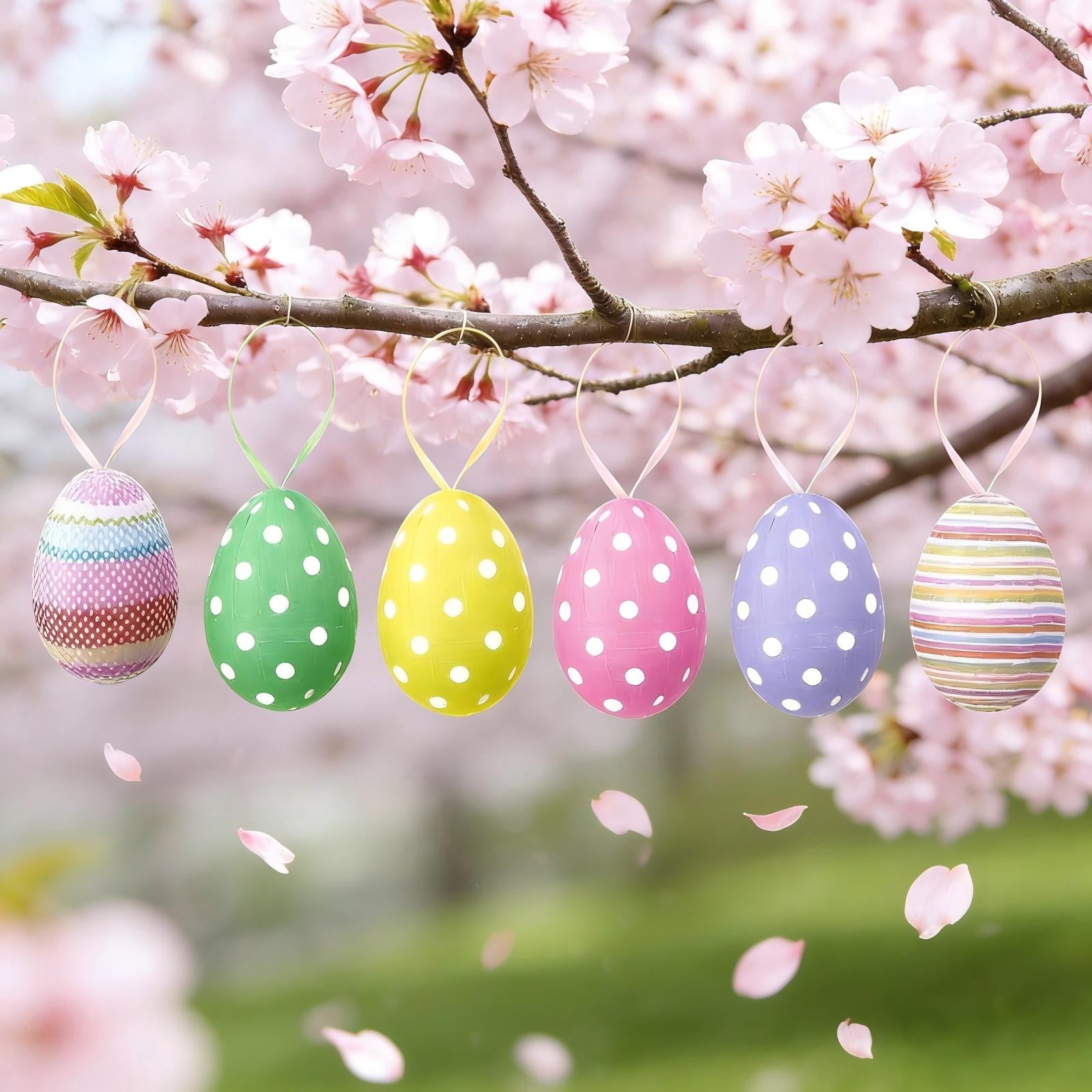 JVBTVB Easter Hanging Eggs, 30 Pcs Colorful Polka Dot Paper Easter Eggs
