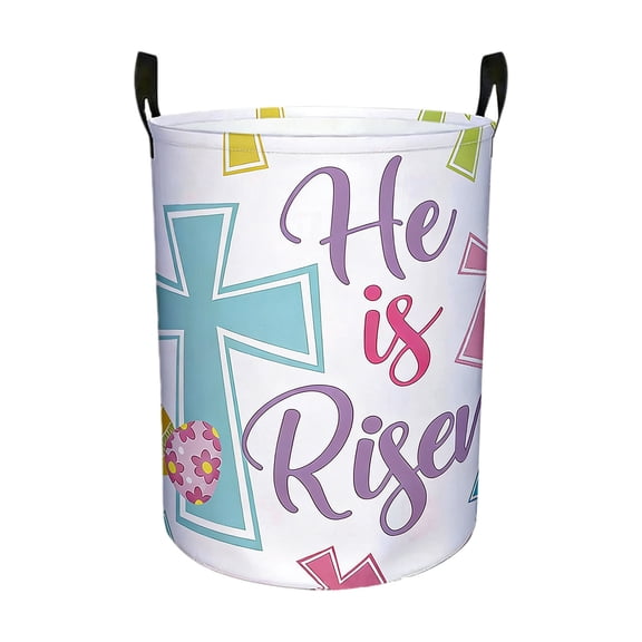 JVBTVB Easter Storage Basket, Foldable Laundry Hamper with Handles, Multicolor Linen Easter Decorations for Home, Holiday Toy Organization, Easter Egg Hunt Basket, Gift Idea (16.5x13.4in)