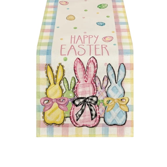 JVBTVB Easter Table Runner, 72x13 Inch Bunny Egg Race Tablecloth Linen-Look Fabric for Easter Decor, Spring Party, Holiday Dinner, Kitchen & Dining Table Decoration