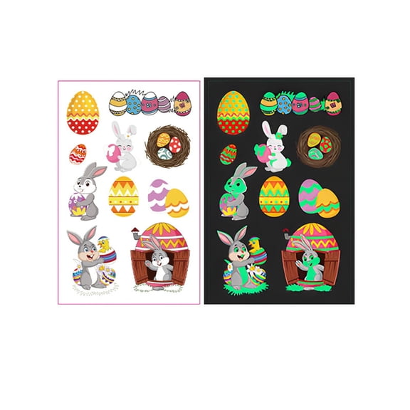 JVBTVB Easter Temporary Tattoos Stickers Glow in The Dark for Kids, Waterproof Bunny Eggs Party Favors, Fun Safe Body Art for Easter Egg Hunt, Spring Party, Classroom Activities, Easter Basket Gifts