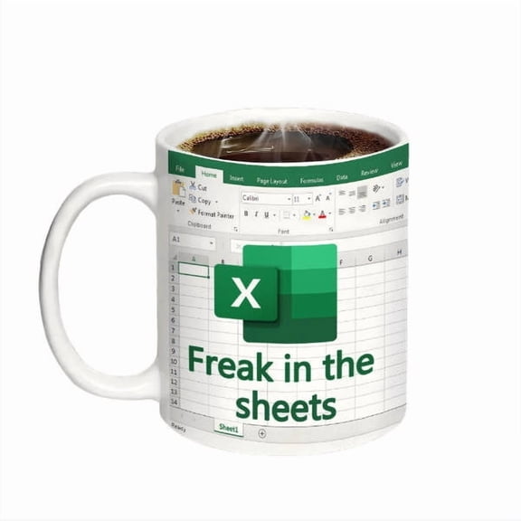 JVBTVB Excel Spreadsheet Design Coffee Mug, Ceramic Office Mug with Humorous Print, Large Capacity Breakfast Cup for Tea or Water, Easy to Clean & Dishwasher Safe