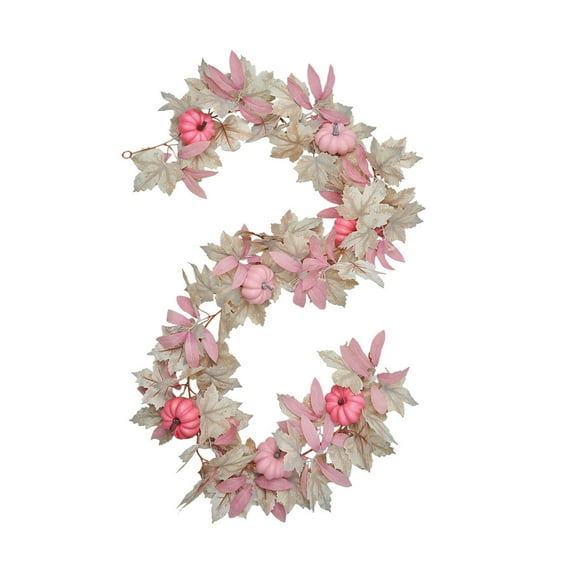 JVBTVB Fall Decor Rattan Vine with White Maple Leaf and Pink Pumpkin - 66.93 Inch Artificial for Halloween Thanksgiving