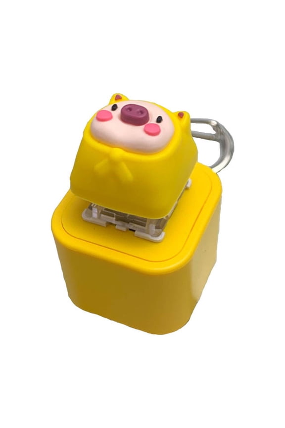Fidget Toy Keychain Cute Pig Shape Press Button with Glowing LED Lights and Gagging Sound Sensory Stress Relief Toy for Anxiety Rechargeable Portable Desk Decor Gadget for Adults and Kids