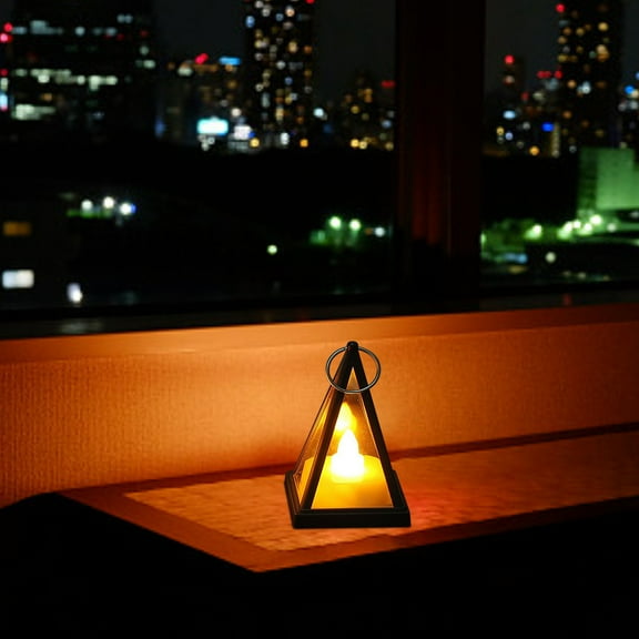 JVBTVB Flameless LED Triangular Wind Lamp, 3D Pyramid Candlestick with Realistic Flickering Flame, Battery-Operated for Indoor Outdoor Holiday