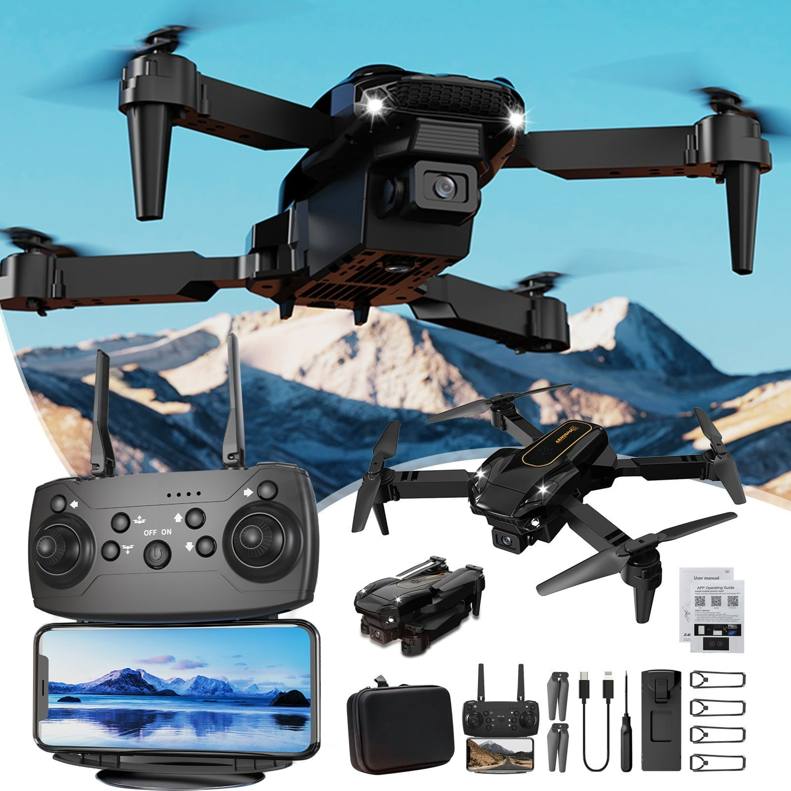 Drone avec caméra 1080P débutant RC Quadcopter, drone pour enfants, FPV Live Video, Altitude Hold, One Key Take Off/Landing, 3D Flip. Cadeaux pour filles/garçons