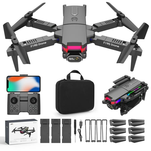 JVBTVB Foldable Dual 4K Camera Drone with WiFi FPV, Altitude Hold, 3 Batteries 30+ Min Flight, Spare Blades & Bag - Remote Control Quadcopter for Teens Adults