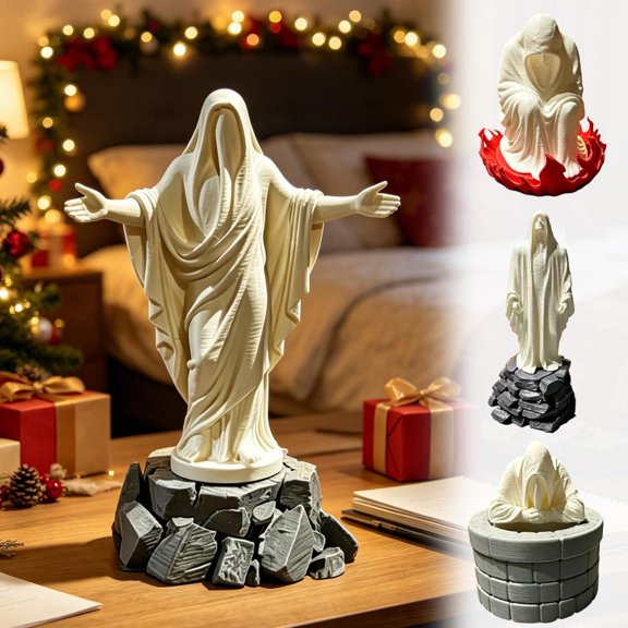 JVBTVB Halloween Figurine Hooded Faceless Ghost Design Desktop Decor Plastic Sculpture Gothic Ornament for Home Office Party Spooky Decor