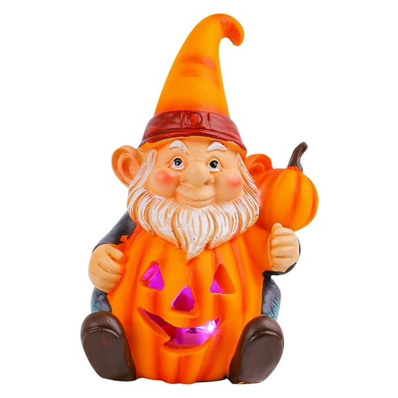 JVBTVB Halloween Glowing Pumpkin Old Man Gnome - 5.7 Inch Resin Yard Ornament, Light Up Garden Decor for Home & Outdoor Holiday Decoration