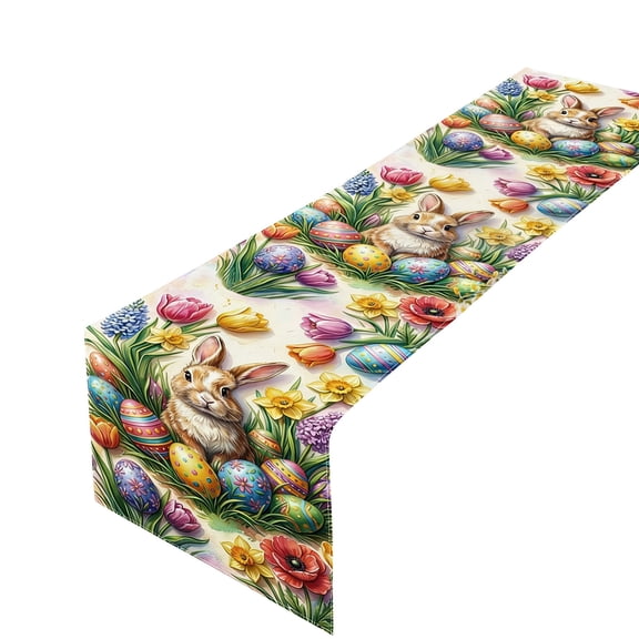 JVBTVB Happy Easter Table Runner & Table Flag - 70 Inch Vibrant Multicolor Polyester Tablecloth for Spring Home Decor, Kitchen, Dining Table, Party, Restaurant, Foyer Decoration