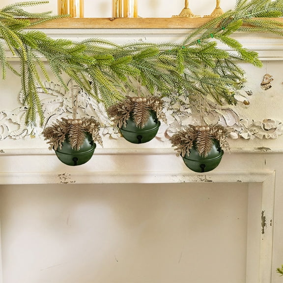 JVBTVB Jumbo Christmas Tree Bells Ornament Set with Pinecones & Red Berries - 8.5 Inch Large Metal Hanging Decor for Holiday Decorations