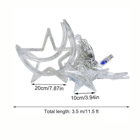 JVBTVB LED Star and Moon Curtain String Lights 11.5ft, Warm White Ramadan Holiday Decorative Lights with Remote Control, USB Powered for Indoor Home