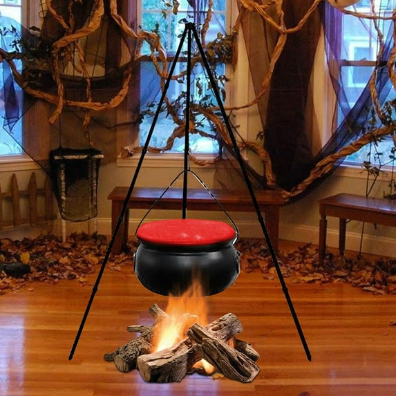 JVBTVB Large Witch Cauldron Halloween Decor with Timer Lights & Metal Tripod - Outdoor Yard Decoration for Porch, 30 Inch Height, 8 Inch Diameter Cauldron, Sturdy and Eerie Ambiance