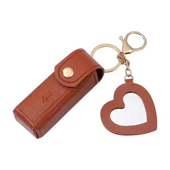 JVBTVB Lipstick Holder Keychain with Mirror, Portable Mini Lipstick Storage Box, Heart-Shaped Makeup Mirror & Coin Purse for Purse, Bag, Backpack Organization