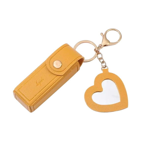 JVBTVB Lipstick Holder Keychain with Mirror, Portable Mini Lipstick Storage Box, Heart-Shaped Makeup Mirror & Coin Purse for Purse, Bag, Backpack Organization