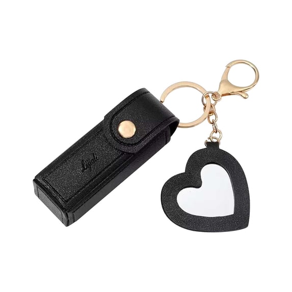 JVBTVB Lipstick Holder Keychain with Mirror, Portable Mini Lipstick Storage Box, Heart-Shaped Makeup Mirror & Coin Purse for Purse, Bag, Backpack Organization
