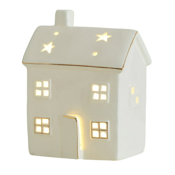 JVBTVB Luminous Ceramic Christmas Village Decoration with Deer & Snowman, Elegant White Ceramic House Night Light for Holiday Tabletop Decor 2025