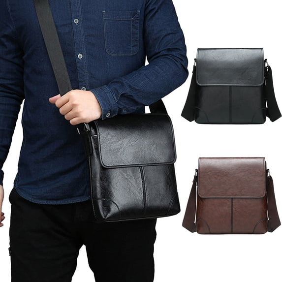 JVBTVB Men's PU Leather Crossbody Bag Shoulder Bag for Men Lightweight Messenger Bag Adjustable Strap Travel Work Daily Use 9.8x9.1x2in Brown Black