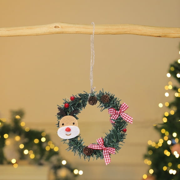 JVBTVB Mini Christmas Wreath 5 Inch Artificial Pine with Snowman Reindeer Pine Cones Hanging Ornament for Home Door Tree Decoration