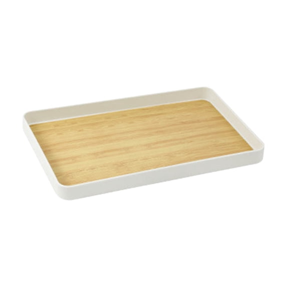 JVBTVB Multi-Purpose Serving Tray, Faux Wood Grain Heavy-Duty Utility Tray for Tea Sets, Dishes, Utensils - Compact Tabletop Storage Organizer with Rounded Edges