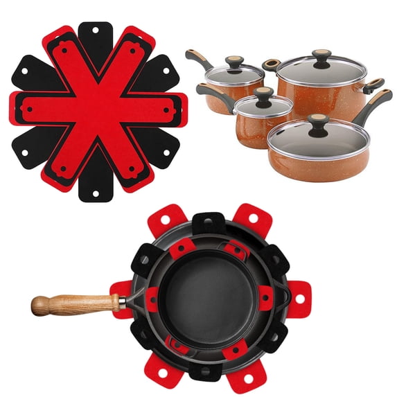 JVBTVB Pan Protectors for Stacking Pots and Pans Set of 12 with 4 Sizes, Star-Shaped Pads Prevent Scratches, Space-Saving Kitchen Organizer, Non-Slip Backing