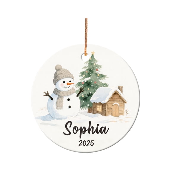 JVBTVB Personalized Snowman Ceramic Christmas Ornament with Gift Box - Festive Holiday Decoration for Tree and Home, 2.95 Inch Round Ceramic
