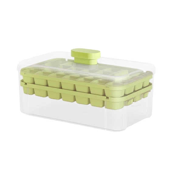 JVBTVB Push Button Ice Tray with Storage Container & Ice Shovel, Easy Release Ices, Made of Food Safe Plastic with Lid for Home, Standard Size (20x12x11cm)