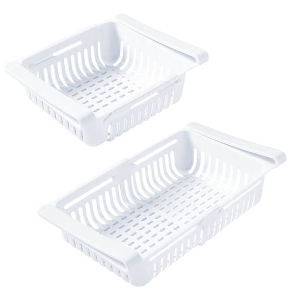 JVBTVB Refrigerator Storage Rack Pull-out Organizer with Side Clips - Food Grade Plastic Adjustable Shelf for Maximizing Fridge Space and Organizing Vegetables Fruits Condiments