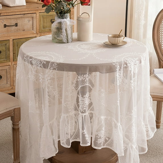 JVBTVB Rose Lace Round Tablecloth Home Decor, Elegant Decorative Cover for Dining Table, Party, Living Room, TV Stand, 59 Inch Polyester Table Cloth