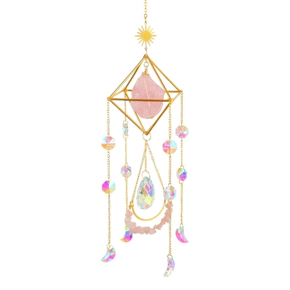 JVBTVB Rose Quartz Crystal Hanging Decor – 18" Natural StoneLantern for Window, Home & Garden, Creates Rainbows, Healing Energy, Perfect Holiday & Christmas Gift