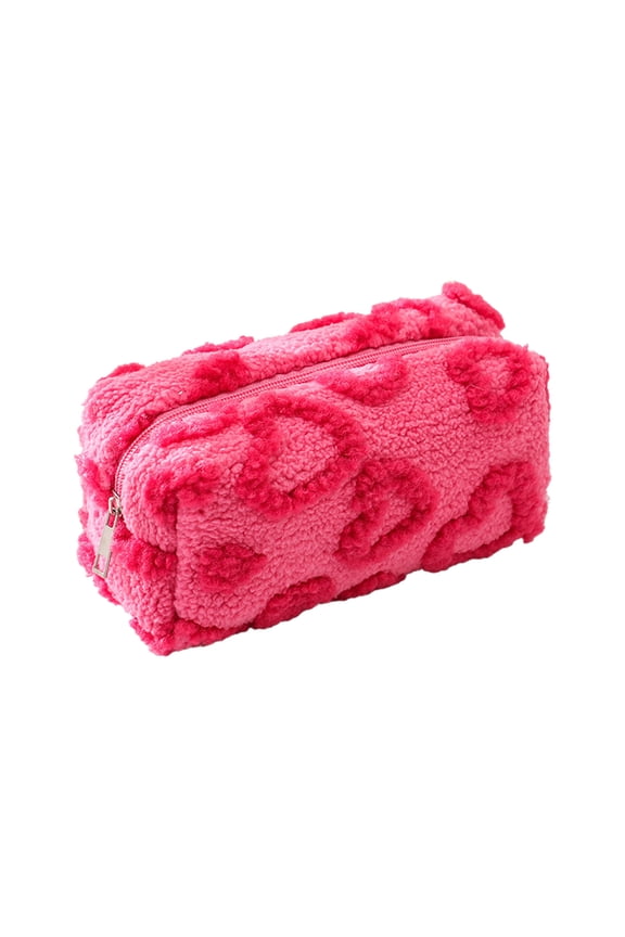 Small Drawstring Pouches Heart Print Plush Travel Pouch for Girls Teens Coin Purse Earphone Bag 7x3.5x3.1in