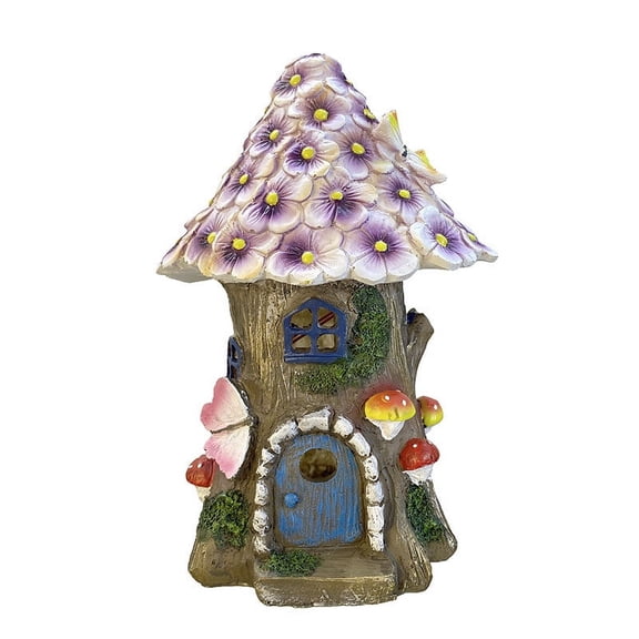 JVBTVB Solar Powered Tree House Garden Light, Outdoor Resin Decorative Night Light for Yard, Patio, Walkway Fence, Auto On/Off Fairy Tale Boot House