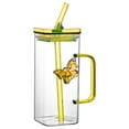 thumbnail image 1 of JVBTVB Square Double Wall Glass Tumbler with Handle & Two-Way Straw, 350ml Insulated Borosilicate Cup for Cold Drinks, Home Office Travel, Durable Reusable Glassware, 1 of 9