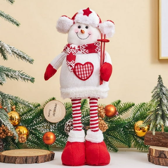 JVBTVB Stretchable Christmas Santa Claus Doll with Knitted Sweater - Long-Legged Ski Figure for Holiday Window Decoration