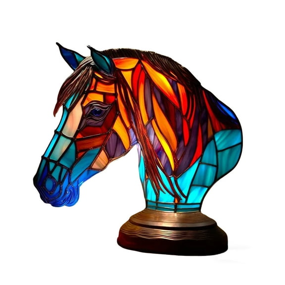 JVBTVB USB LED Lamp Horse Head Sculpture with Color Changing Light, Resin Tabletop Night Light Decor, 5.91 Inch Desktop Ornament for Home Office