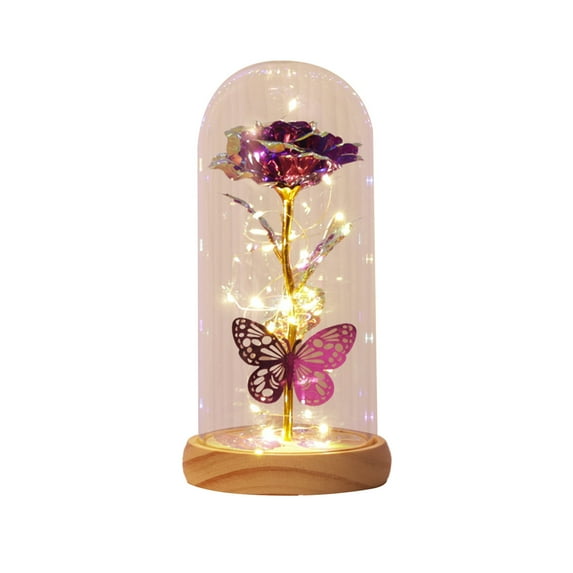 JVBTVB Valentine'S Day Gifts Lighted Rose In Glass Dome With Butterfly, Preserved Eternal Flower Led Night Light, Romantic Home Decor Birthday Present For Her Wife Mom