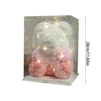 JVBTVB Valentine'S Day Rose Teddy Bear With String Lights - 10” Artificial Flower Bear In Gift Box, Romantic Decor, Gift For Her, Wife, Girlfriend