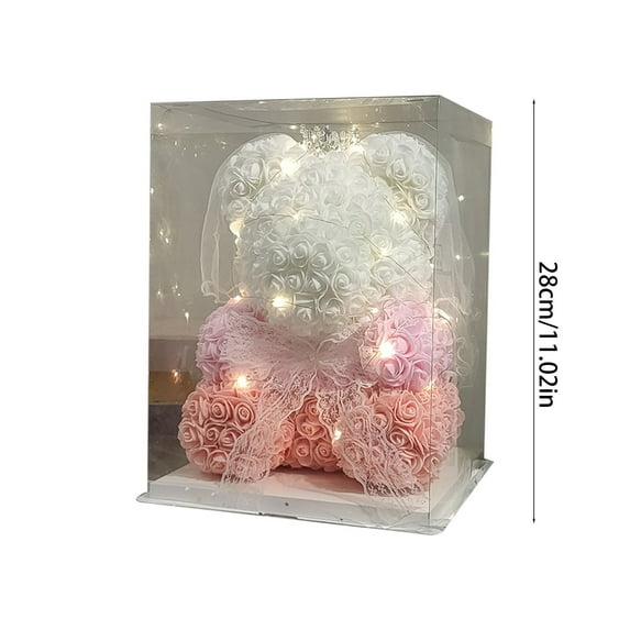 JVBTVB Valentine'S Day Rose Teddy Bear With String Lights - 10” Artificial Flower Bear In Gift Box, Romantic Decor, Gift For Her, Wife, Girlfriend