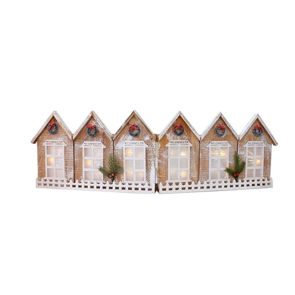 JVBTVB Vintage Glowing Folding Snow Scene Wooden House Christmas Tree Fence Decor, Multicolor Light Up Village Display for Mantel & Tabletop Holiday Decoration