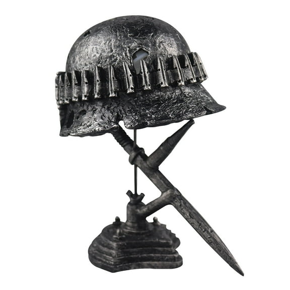 JVBTVB WWII Soldier Helmet Table Lamp – Retro Military Decor Statue with Bayonet & Bullet Design, Resin War Relic Gift for Veterans, Patriotic Home Office Decoration