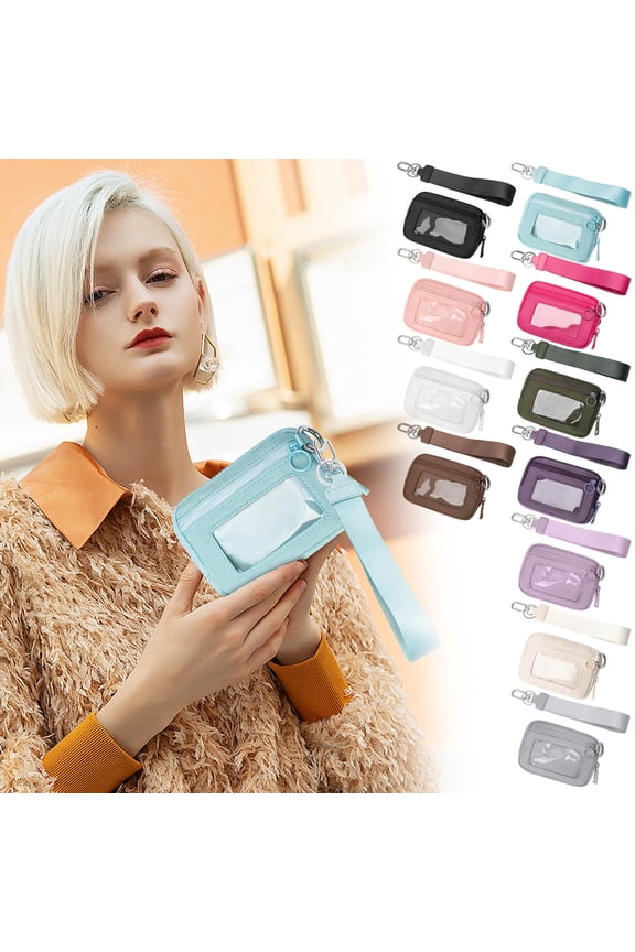 Waterproof Wristlet Pouch with Clear ID Window for Travel, Small Clear Card Wallet Wristlet for Women Girls, Solid Color Festival Crossbody Bag